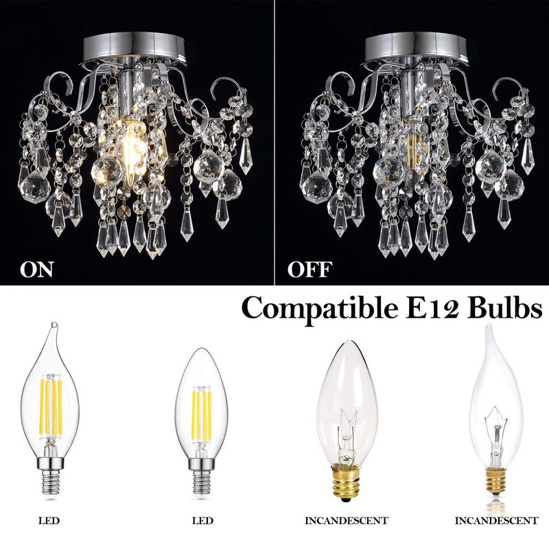 QS Q&S Small Crystal Chandelier,Flush Mount-Modern Mini Ceiling Light Fixture for Hallway/Entryway/Bedroom/Bathroom/Closet,Chrome Metal with K9 Crystal - Image 4